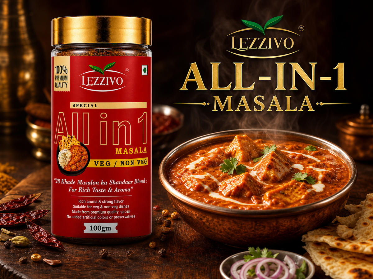 LEZZIVO All in One Masala Powder - 100g | Packed in Jar | Multipurpose Indian Spice Mix for Sabzi/Curry/Dal/Snacks/Rice & Gravy Dishes