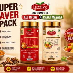 LEZZIVO Taste Enhancer Combo (200g) | All In One Masala + Chaat Masala | 2 Jars x 100g